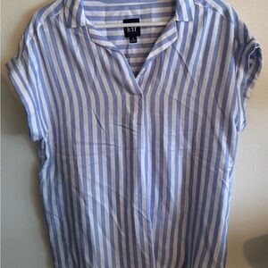 GAP Light Blue and White Striped Blouse